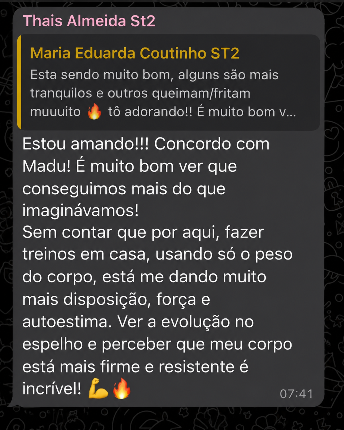 Depoimento sobre treino em casa com peso corporal