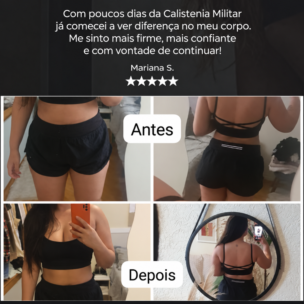 Antes e depois de Calistenia Militar Feminina